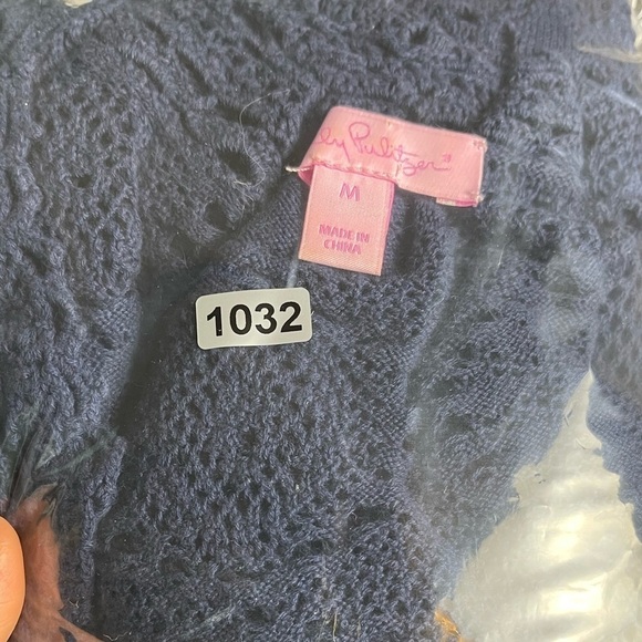 LILLY PULITZER Athena Tunic Size M Navy Crochet Long Sleeve Sheer Resort Beach - Picture 10 of 11